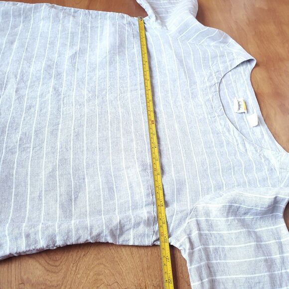 C&C California 100% Linen Top Sz M Taupe Striped Lagenlook Minimalist Coastal - Picture 6 of 8